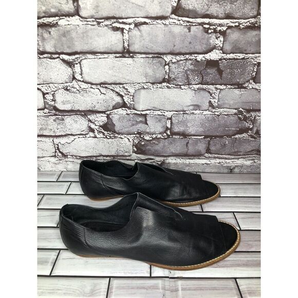 Zero+Maria Cornejo Black Leather Peep Toe Loafer Flats Women’s Sz 39EU/8.5M US - Picture 3 of 16